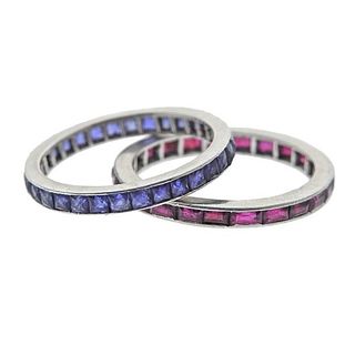 Platinum Ruby Sapphire Band Ring Lot of 2