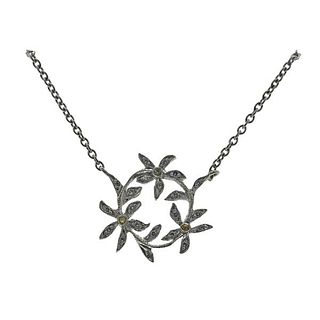 Cathy Waterman Platinum Diamond Circle of Flowers Pendant Necklace 