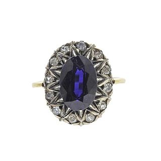 Antique 18k Gold Synthetic Sapphire Diamond Ring