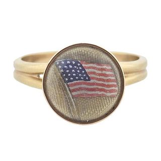 1910-1920s Antique 14k Gold American Flag Ring
