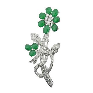 18k Gold Diamond Jade Flower Brooch Pendant
