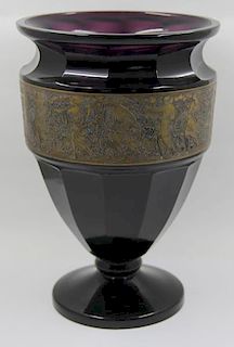 Purple Moser Vase with Gilt Decorated Panel.