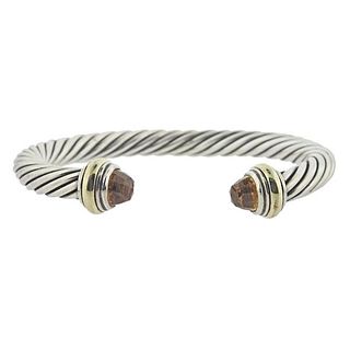 David Yurman Sterling 14k Gold Citrine Cable Cuff Bracelet