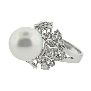 14k Gold Diamond Pearl Cocktail Ring