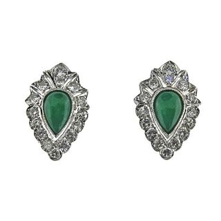 14k Gold Diamond Jade Stud Earrings