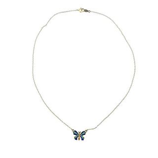 14k Gold Enamel Butterfly Necklace