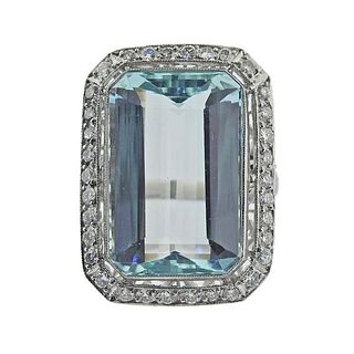 14.30ct Aquamarine Diamond Platinum Ring