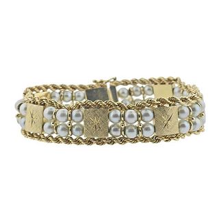 Midcentury 14k Gold Pearl Bracelet