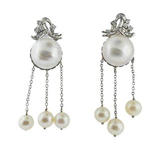 14k Gold Mabe Pearl Diamond Drop Earrings
