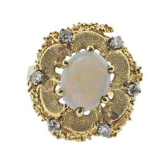 1960s 14k Gold Opal Diamond Cocktail Ring