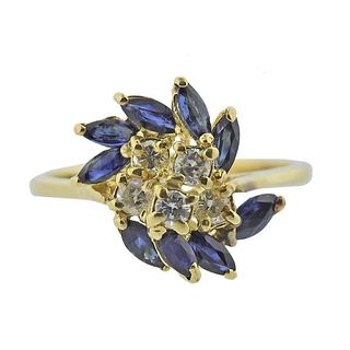 14k Gold Diamond Sapphire Cluster Ring