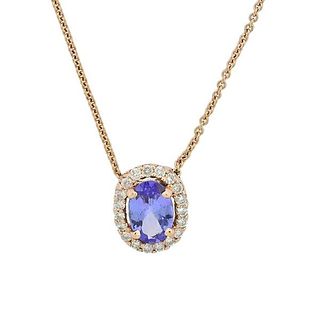 18k Rose Gold Tanzanite Diamond Pendant Necklace