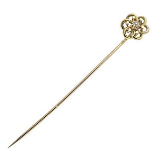 Antique 14k Gold Diamond Flower Stick Pin