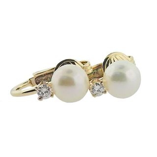 14k Gold Diamond Pearl Earrings 