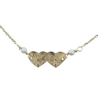 Midcentury 14k Gold Pearl Diamond Heart Necklace