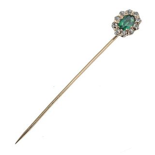 Antique 14k Gold Diamond Emerald Stick Pin