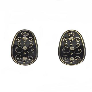 14k Gold Diamond Enamel Earrings