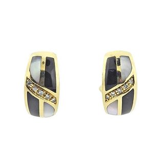 18k Gold Onyx MOP Inlay Diamond Earrings