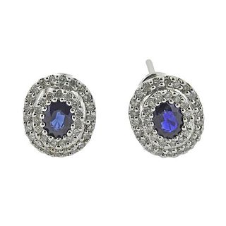 14k Gold Diamond Sapphire Small Oval Earrings