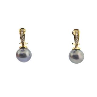 18k 14k Gold Diamond Pearl Earrings