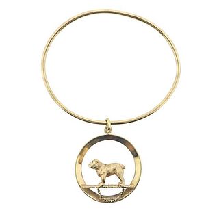 14k Gold Dog Charm Bangle Bracelet 