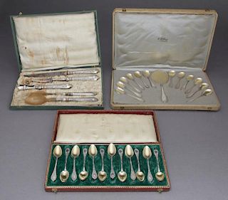 Three Cased Sets of French Cutlery, 19th c., consi