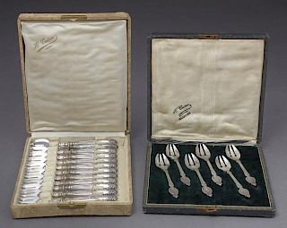 Two Cased French Sets of Oyster Forks, late 19th c