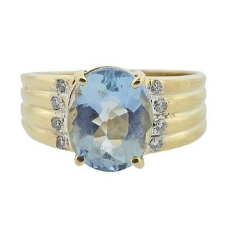 14k Gold Diamond Aquamarine Ring
