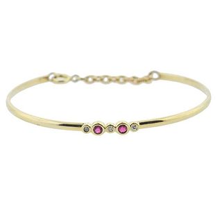 14k Gold Diamond Ruby Bangle Bracelet 