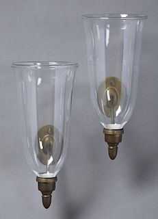 Pair of Brass and Glass Candle Sconces, 20th c., w
