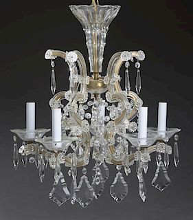 Louis XV Style Cut Glass and Brass Five Light Chan