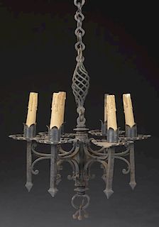French Medieval Style Wrought Iron Six Light Chand