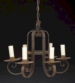 Six Light Wrought Iron Chandelier, early 20th c.,