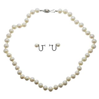 14k Gold Pearl Necklace Earrings Set