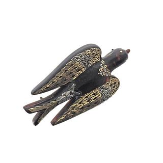 Antique Victorian Pique Tortoiseshell Silver Bird Brooch Pin
