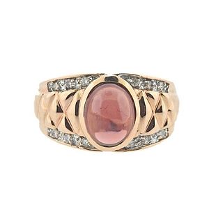 14k Rose Gold Diamond Cabochon  Rhodolite Ring