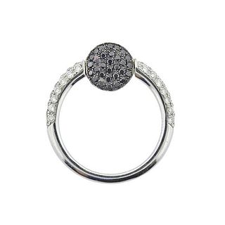 18k Gold Black White Diamond Flop Top Reversible Ring