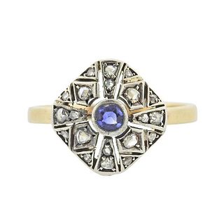 14k Gold Rose Diamond Sapphire Ring