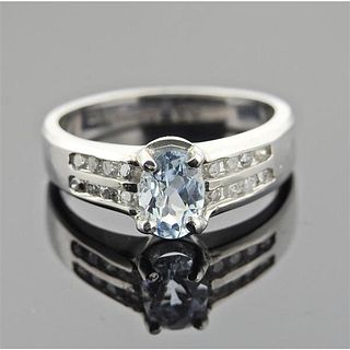 14k Gold Diamond Aquamarine Ring