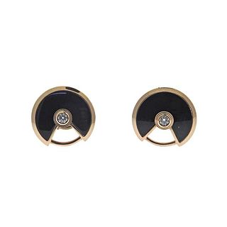 Cartier Amulette 18k Gold Diamond Onyx Stud Earrings 