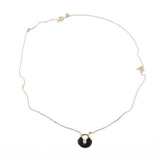Cartier Amulette 18k Gold Diamond Onyx Pendant Necklace