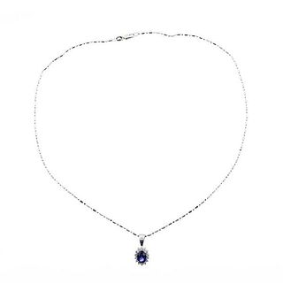 18k Gold Diamond Sapphire Pendant on 14k Gold Necklace