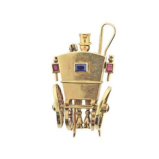 Mellerio 18k Gold Ruby Sapphire Carriage Brooch Pin