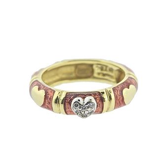 Hidalgo 18k Gold Diamond Enamel Heart Band Ring