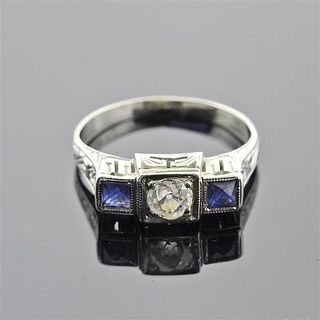 Belais Art Deco 18k Gold Diamond Sapphire Ring