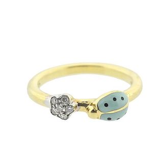 Aaron Basha 18k Gold Diamond Ladybug Flower Ring