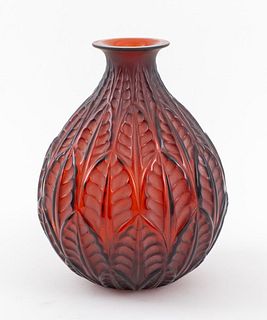 R. Lalique "Malesherbes" Amber Art Glass Vase