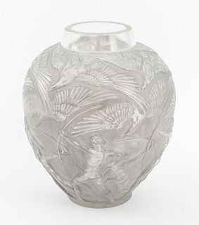 R. Lalique "Archers" Crystal Art Glass Vase