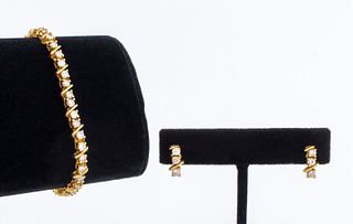 14K  Yellow Gold Diamond Bracelet & Earrings Set