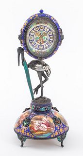 Viennese Enamel Stork Form Table Clock, 19th C